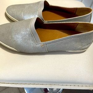 Frye women slip on shoe in color pewter. Gently used.